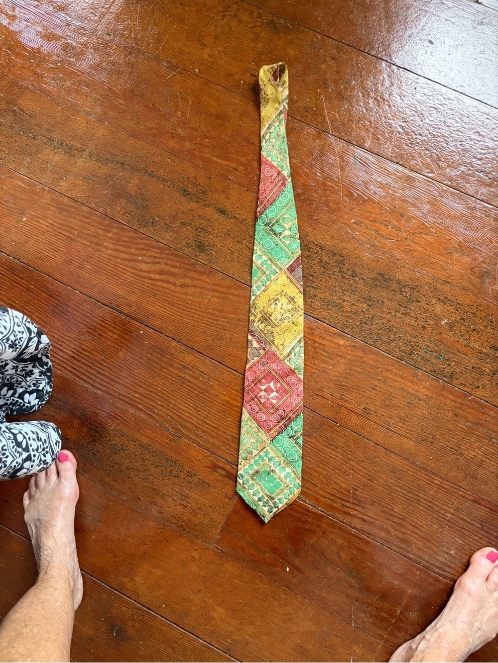 Pierre Balmain Multicolor Patchwork Diamond Tie in Green, Red, Gold